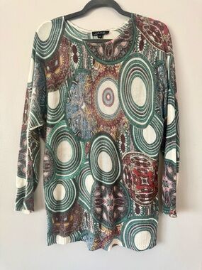 CHARLIE B Green Multi-Circle Paisley Long Sleeve Top